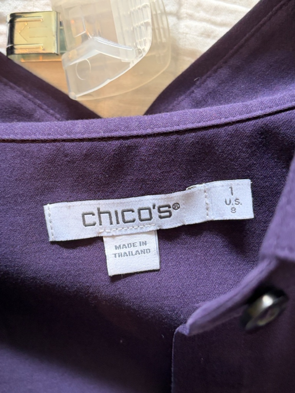 Chico's Deep Purple No-Iron Button Front Shirt Women’s Size 1 / US 8 - Picture 4 of 6